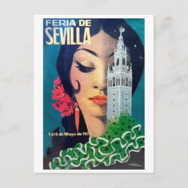 Sevilla, torn och svartsjuke kvinna, vintage vykort