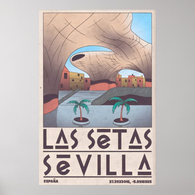 Sevilla Väggkonst Sandstensvalv och Palmträd (Framsidan)