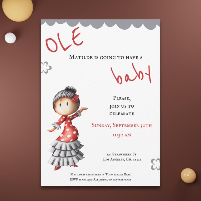 Sevillana Flamenco Dancer Spain Baby Shower Inbjudningar (Skapare uppladdad)