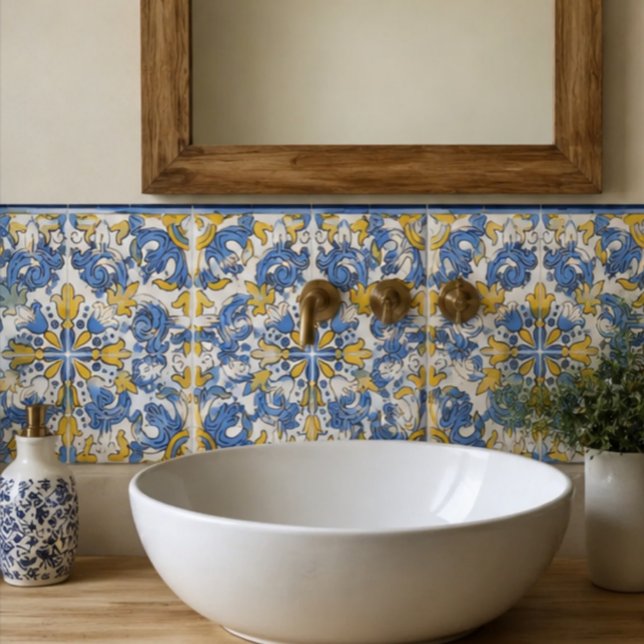 Seville Baroque Blue Golden Scrollwork Mediterrane Kakelplatta (Skapare uppladdad)