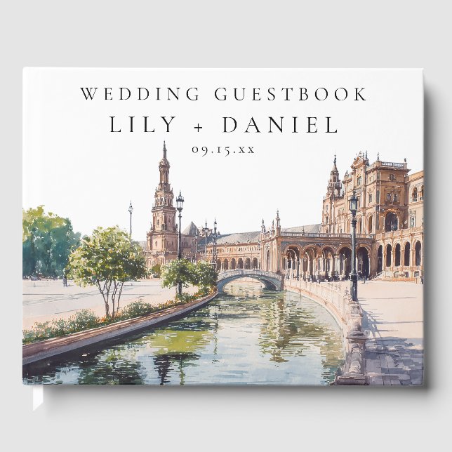 Seville Spain Watercolor Wedding Gästböcker (Framsida)