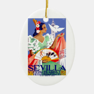 Seville Spanien April mässaaffisch 1952 Julgransprydnad Keramik