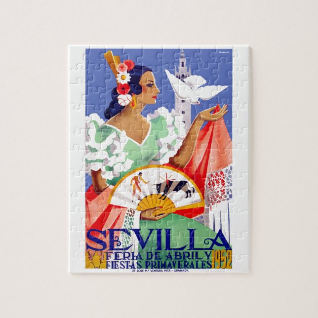 Seville Spanien April mässaaffisch 1952 Pussel (Vertikal)