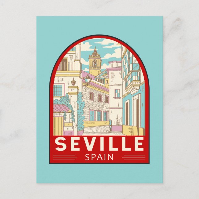 Seville Spanien Resa Retro Emblem Vykort (Framsida)