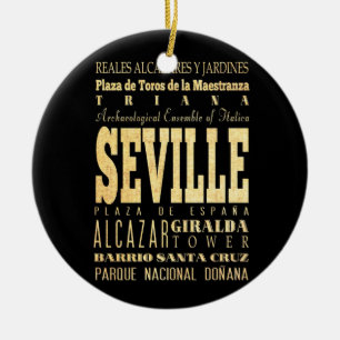 Seville stad av Spanien typografikonst Julgransprydnad Keramik