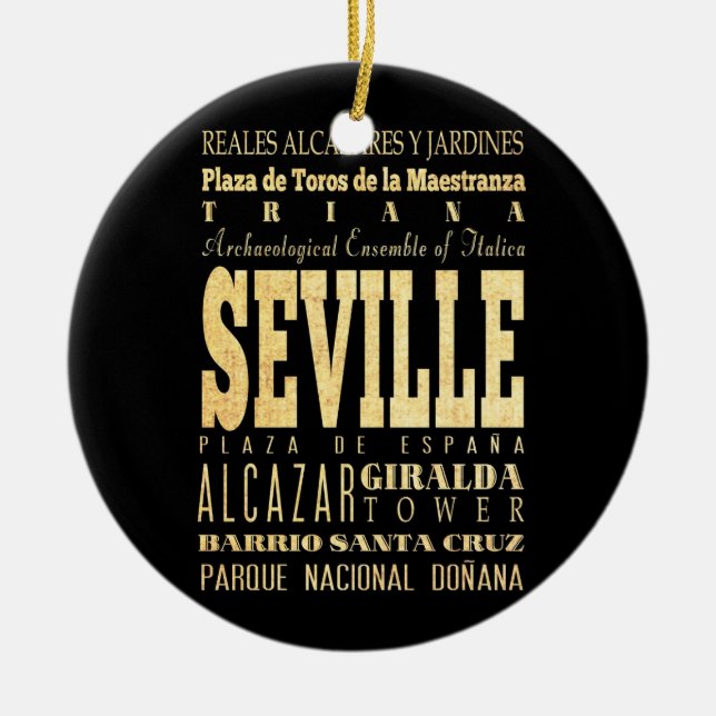 Seville stad av Spanien typografikonst Julgransprydnad Keramik (Framsidan)