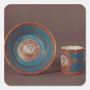 Sevres bleu celeste kaffe kopp och saucer, 1780 fyrkantigt klistermärke