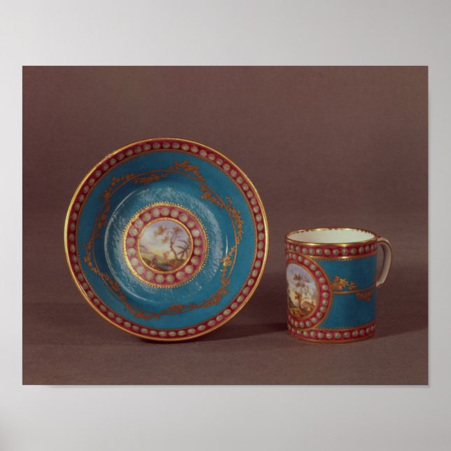 Sevres bleu celeste kaffe kopp och saucer, 1780 poster (Framsidan)