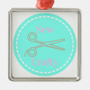 Sew Crafty Aqua Blue Circle med sax Julgransprydnad Metall