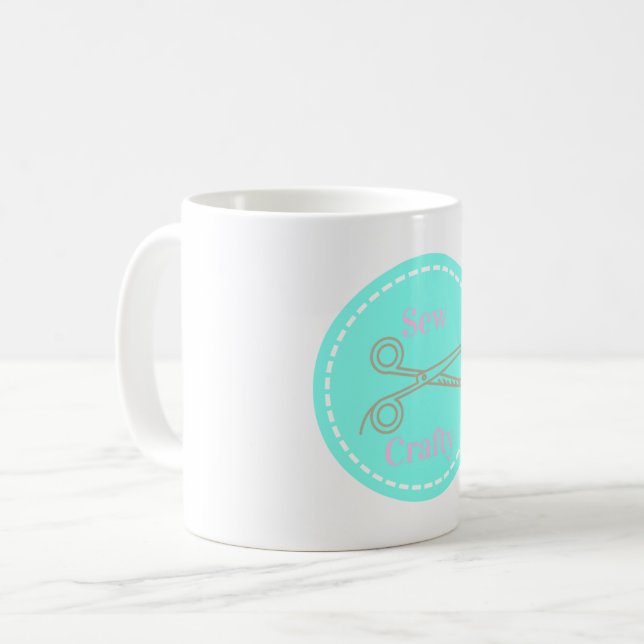 Sew Crafty Aqua Blue Circle med sax Kaffemugg (Framsida vänster)
