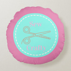 Sew Crafty Aqua Blue Circle med sax Rund Kudde