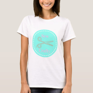 Sew Crafty Pastel Rosa Grått Aqua Tee Shirt