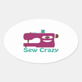 Sew Crazy Ovalt Klistermärke