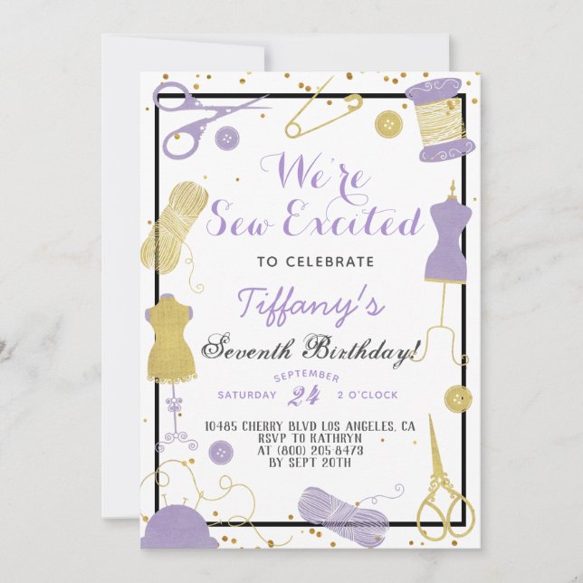 Sew Exced Sewing Birthday Inbjudningar (Framsida)