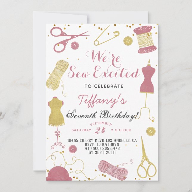 Sew Exced Sewing Birthday Inbjudningar (Framsida)