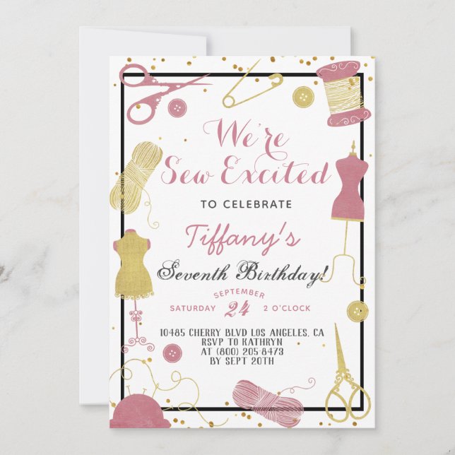 Sew Excited SewIng Birthday Inbjudningar (Framsida)