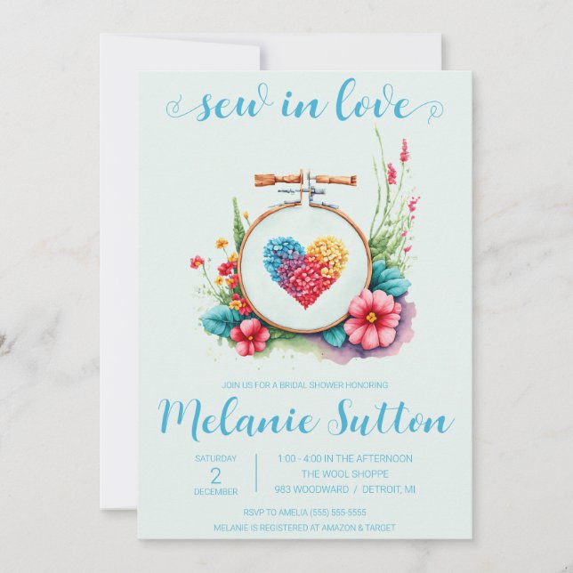 Sew i Kärlek, Embroidery Ring Heart Möhippa Inbjudningar (Framsida)