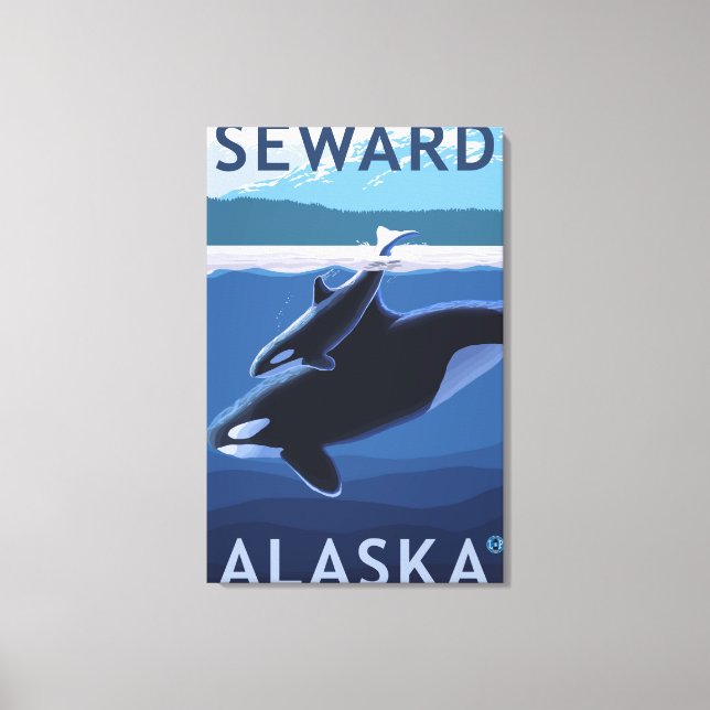 Seward, AlaskaOrca och Calf Scene Canvastryck (Framsida)