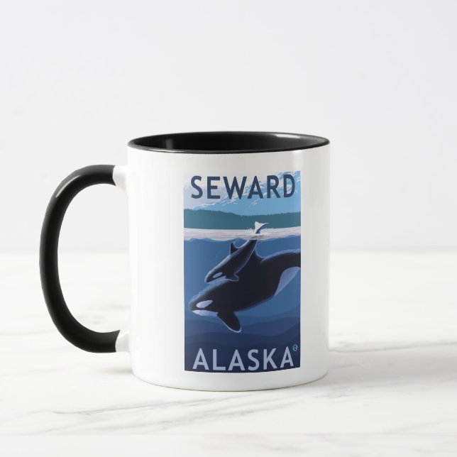 Seward, AlaskaOrca och Calf Scene Mugg (Vänster)