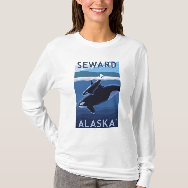 Seward, AlaskaOrca och kalvplats T Shirt (Framsida)