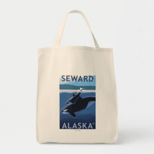 Seward, AlaskaOrca och kalvplats Tygkasse