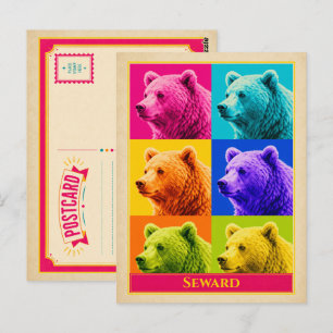 Seward vykort Alaska Grizzlybjörn Vintage