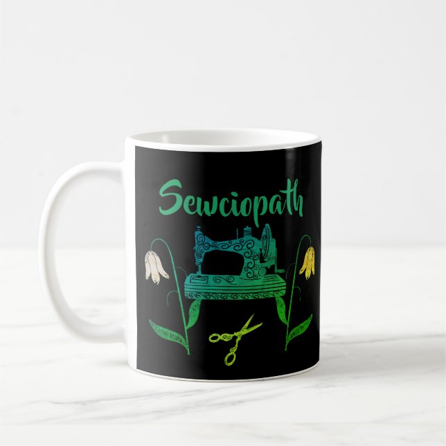 Sewciopath Funny Quote i Grönt-Sewing Maskin Kaffemugg (Vänster)