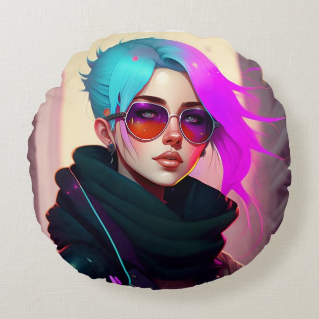 Sewer Emo Punk Lady Rund Kudde (Framsidan)