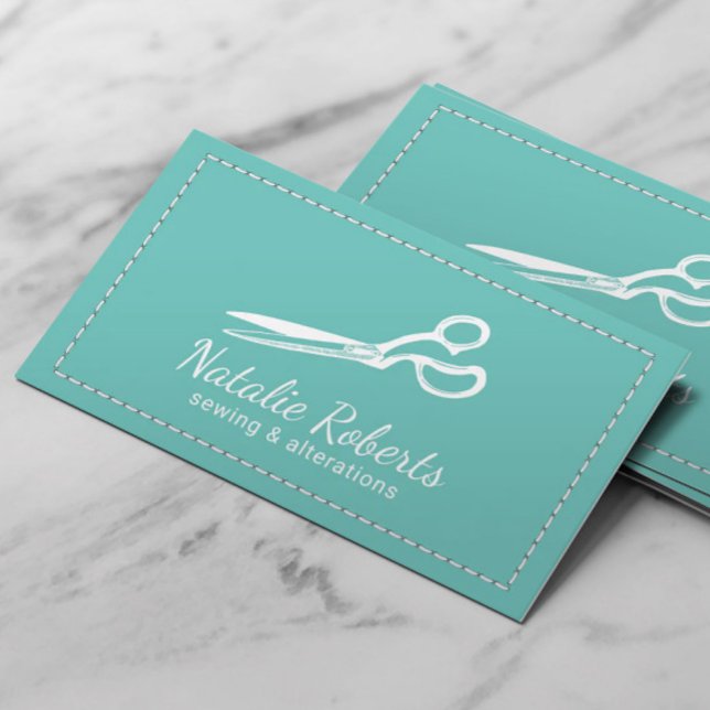 Sewing Alteration Seamstress Tailor Teal Visitkort (Skapare uppladdad)