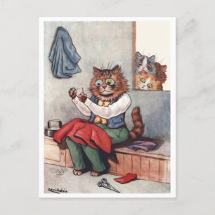 Sewing Cat Louis Wain Vykort