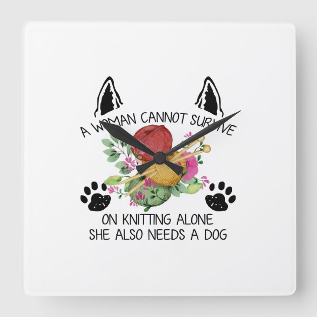 Sewing Gift | En kvinna kan inte Överleva på stick Fyrkantig Klocka (Framsida)