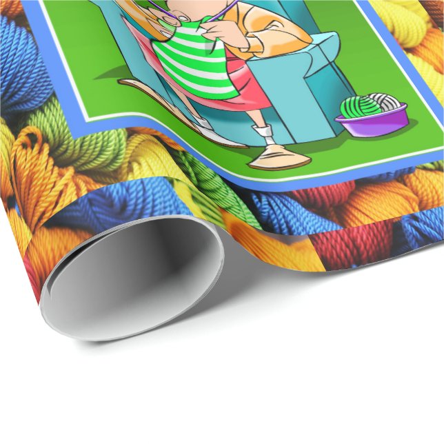 Sewing Knitting Yarn Woman Mors dag Birthday Presentpapper (Rullad Hörn)