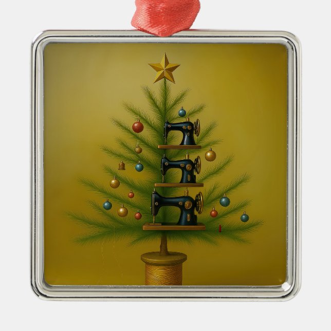 Sewing machine Christmas tree Happy Crafty Xmas Julgransprydnad Metall (Framsidan)