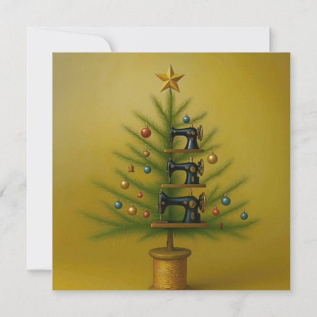 Sewing machine Christmas tree Happy Crafty Xmas Julkort (Framsida)