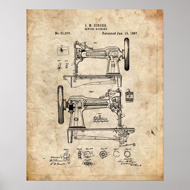 Sewing Maskin Patent Poster (Framsidan)
