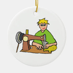 Sewing Maskin Seamstress Julgransprydnad Keramik