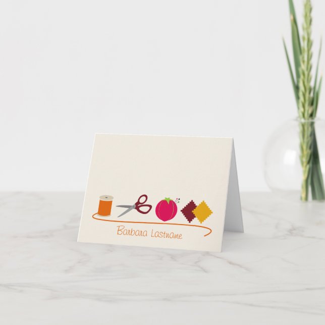 Sewing Notecard - Thread Sissors Stift Fabric Kort (Framsida)