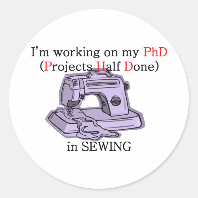 Sewing PhD Runt Klistermärke (Framsida)