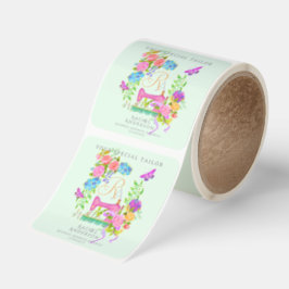 Sewing Ribbon Floral Monogram Green Fyrkantigt Klistermärke