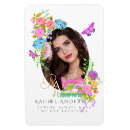 Sewing Ribbon Floral Monogram Photo White Magnet