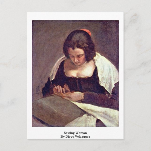 Sewing Woman by Diego Velazquez Vykort (Framsida)