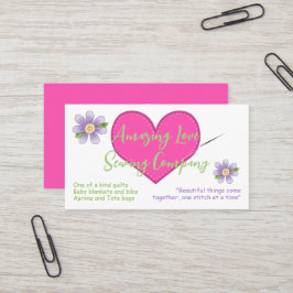 Sewn Heart and Lila blommor Sewing Visitkort