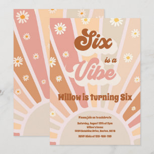 Sex är en Vibe Boho Sunshine 6e Födelsedagsfest Inbjudningar