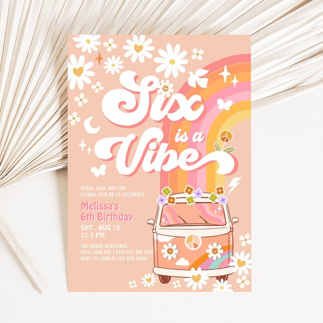 Sex är en Vibe Girl Rosa Peach Daisy 6e Birthday Inbjudningar (Skapare uppladdad)