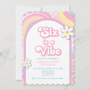 Sex är en Vibe Groovy, Retro Girl Pastel Färg Inbjudningar