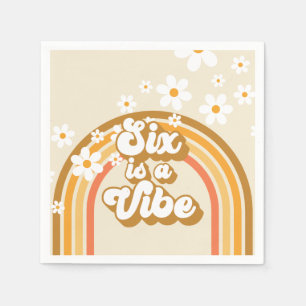 Sex är en Vibe Retro Rainbow Groovy 6e Birthday Pappersservett
