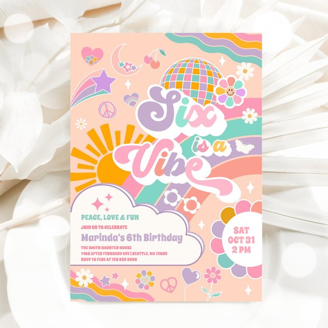 Sex Är En Vibration Sol Regnbåge Disco 6-årsdag Inbjudningar (Skapare uppladdad)