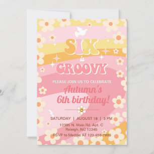 Sex är Groovy Flickan 6e födelsedag inbjudan, inbj Inbjudningar