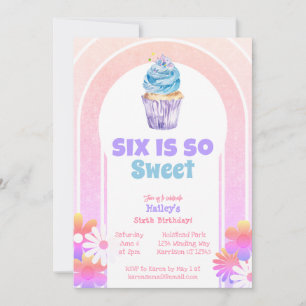 Sex är så sött regnbågscupcake sjätte födelsedag inbjudningar