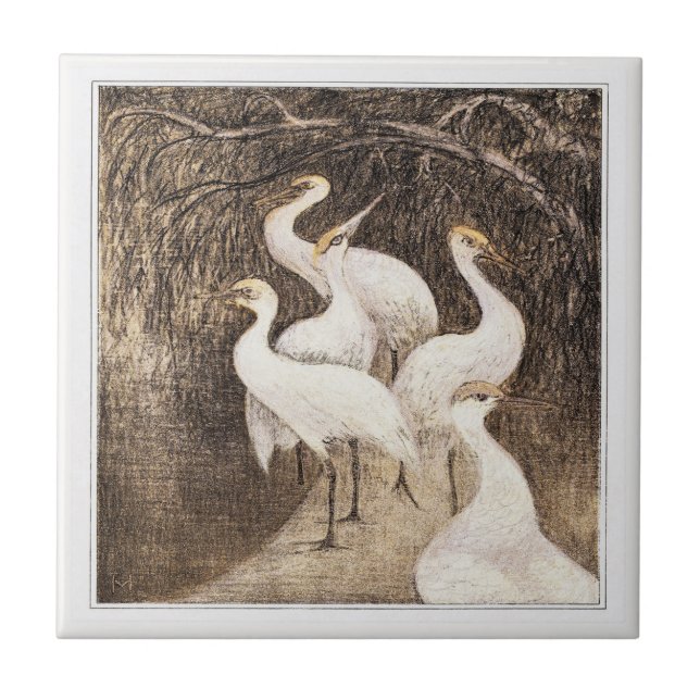 Sex Cranes på den nederländska rikskonsten Vatten  Kakelplatta (Framsidan)